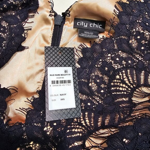 City Chic Womens Sz 12 Dark Navy Lace Tulle Evening Cocktail Maxi Dress NWT - Picture 7 of 14